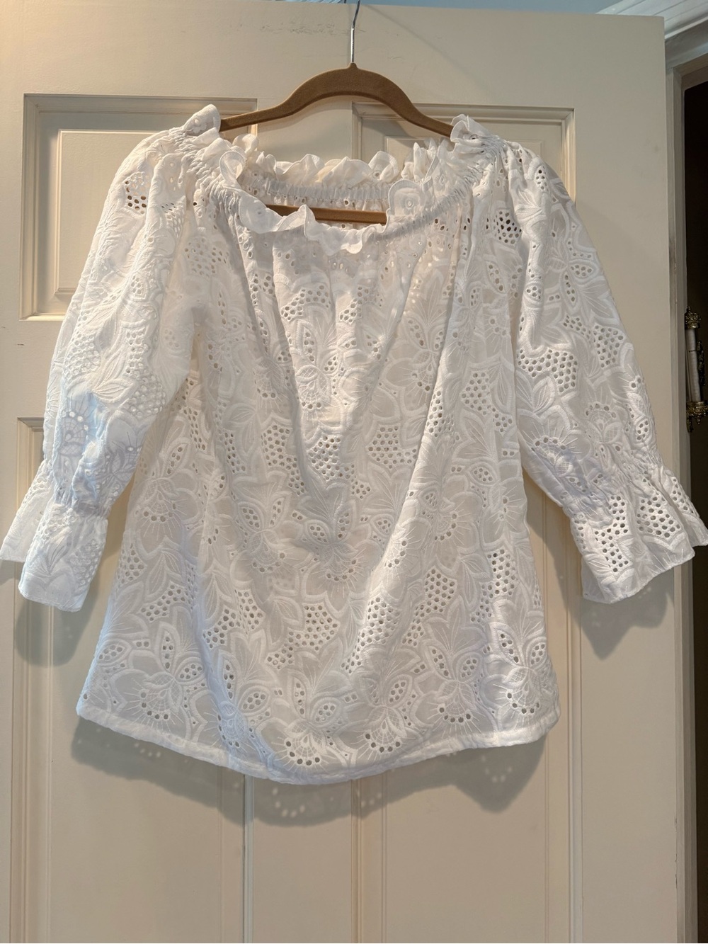 Danielle Fichera White Eyelet Off-the-Shoulder Peasant Blouse